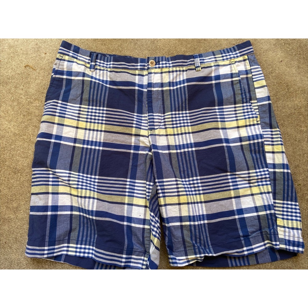 Ralph Lauren CHAPs Stretch Blue Plaid 100% Cotton Shorts 40 NICE